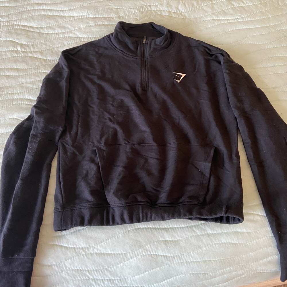 Gymshark Black Cropped Quarter Zip Pullover Sweatshirt